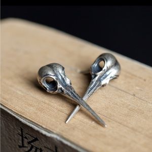 Halloween Earrings Sterling Silver S925 Hummingbird Skull Ear Studs